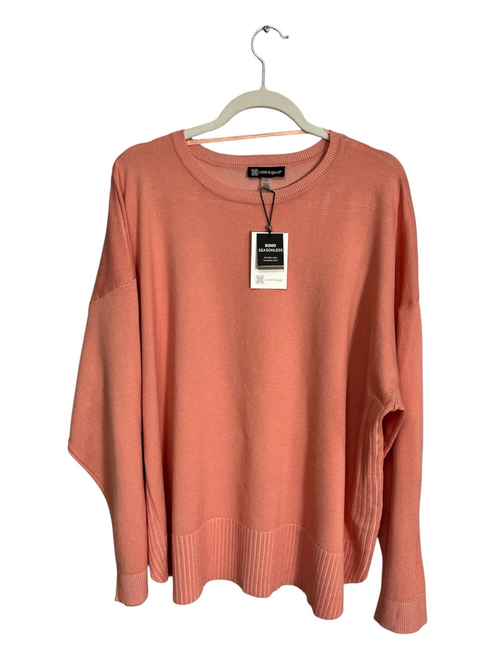 Cable & Gauge SOHO Seasonless Coral Almond Crewneck Knit Sweater Plus Size 3X NW